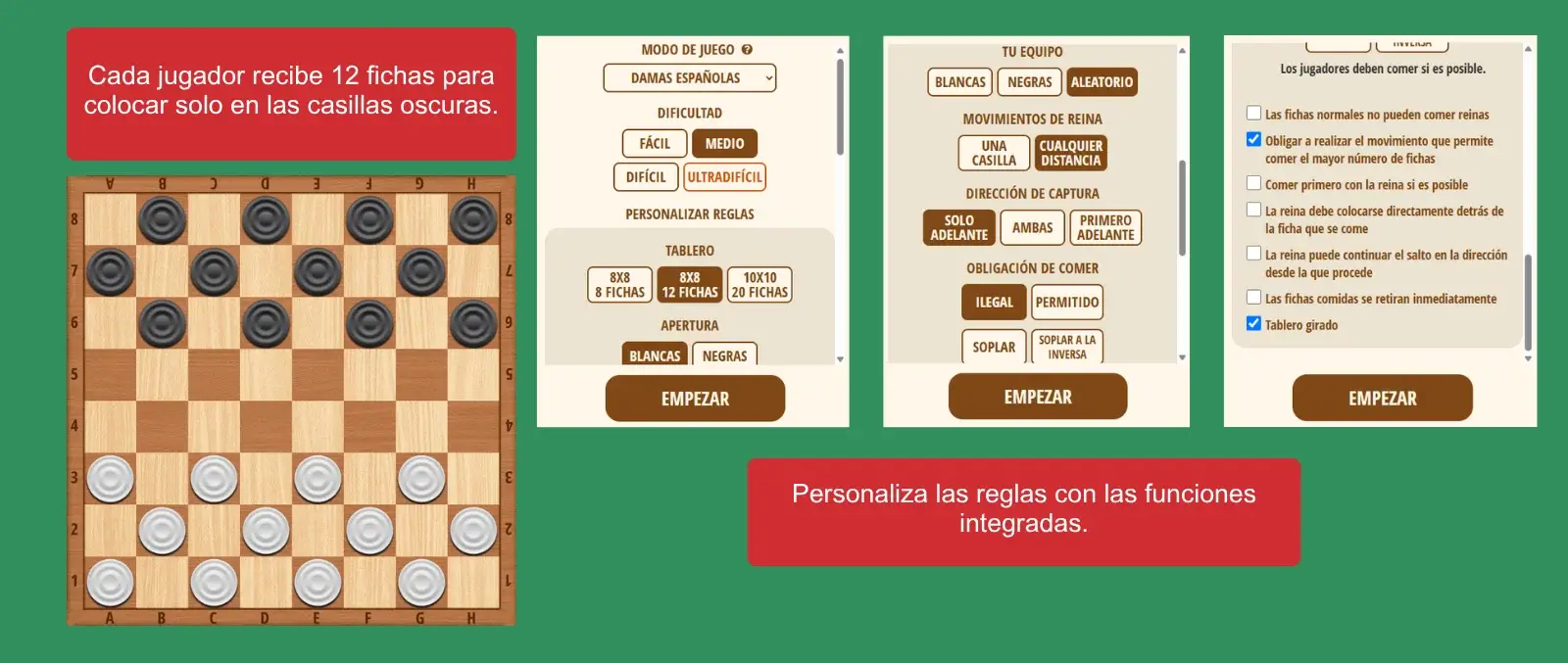 Configuración de las damas